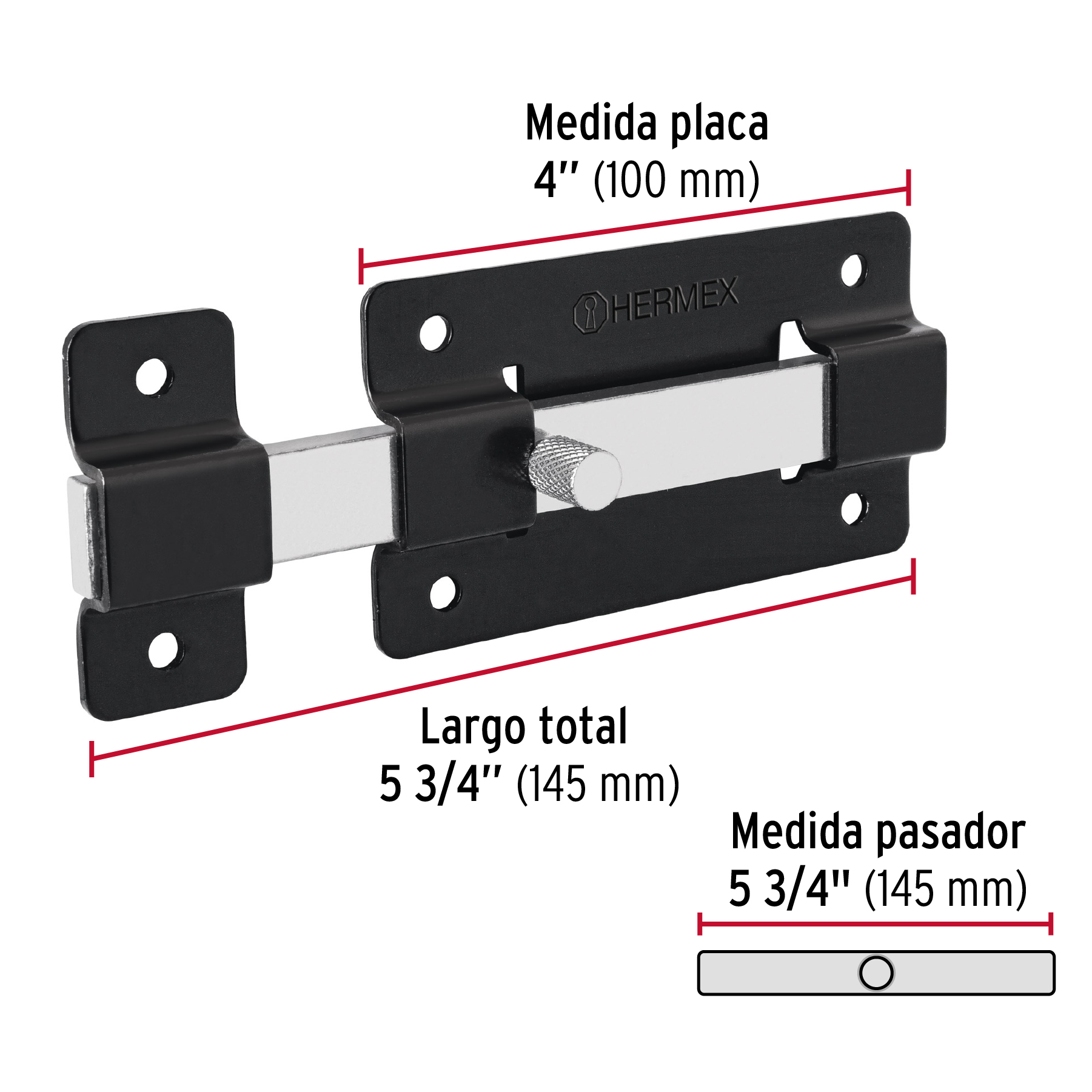 Pasador de barra plana 4', negro, HERMEX - Imagen 4