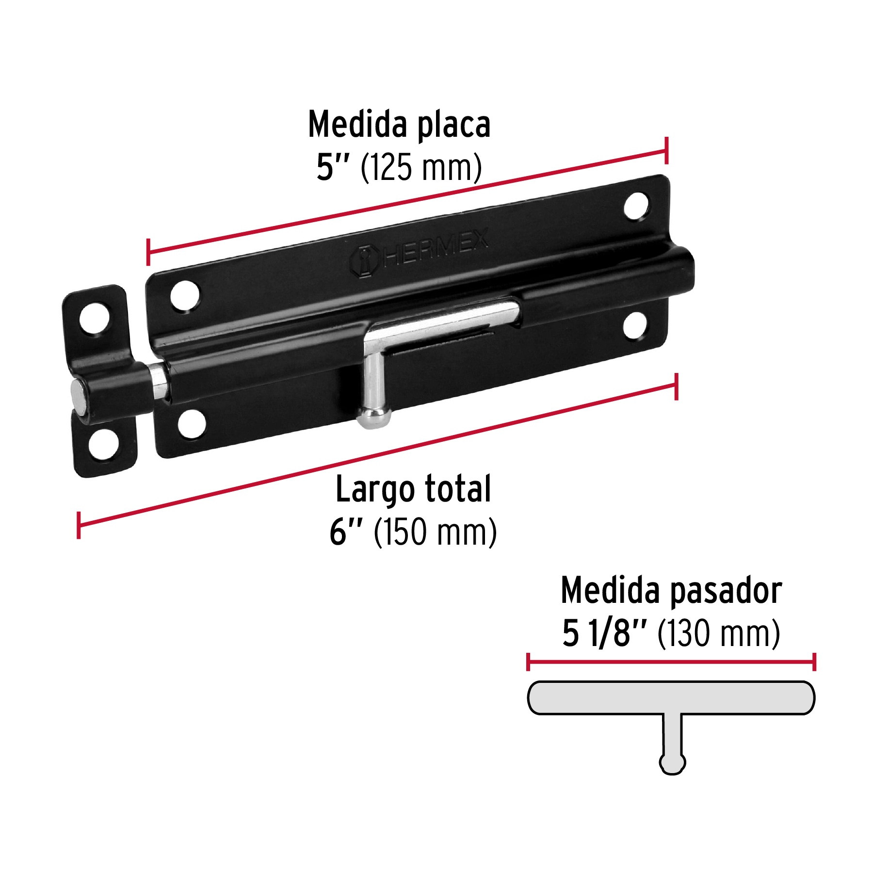 Pasador de barril 6' de acero acabado negro, HERMEX - Imagen 3