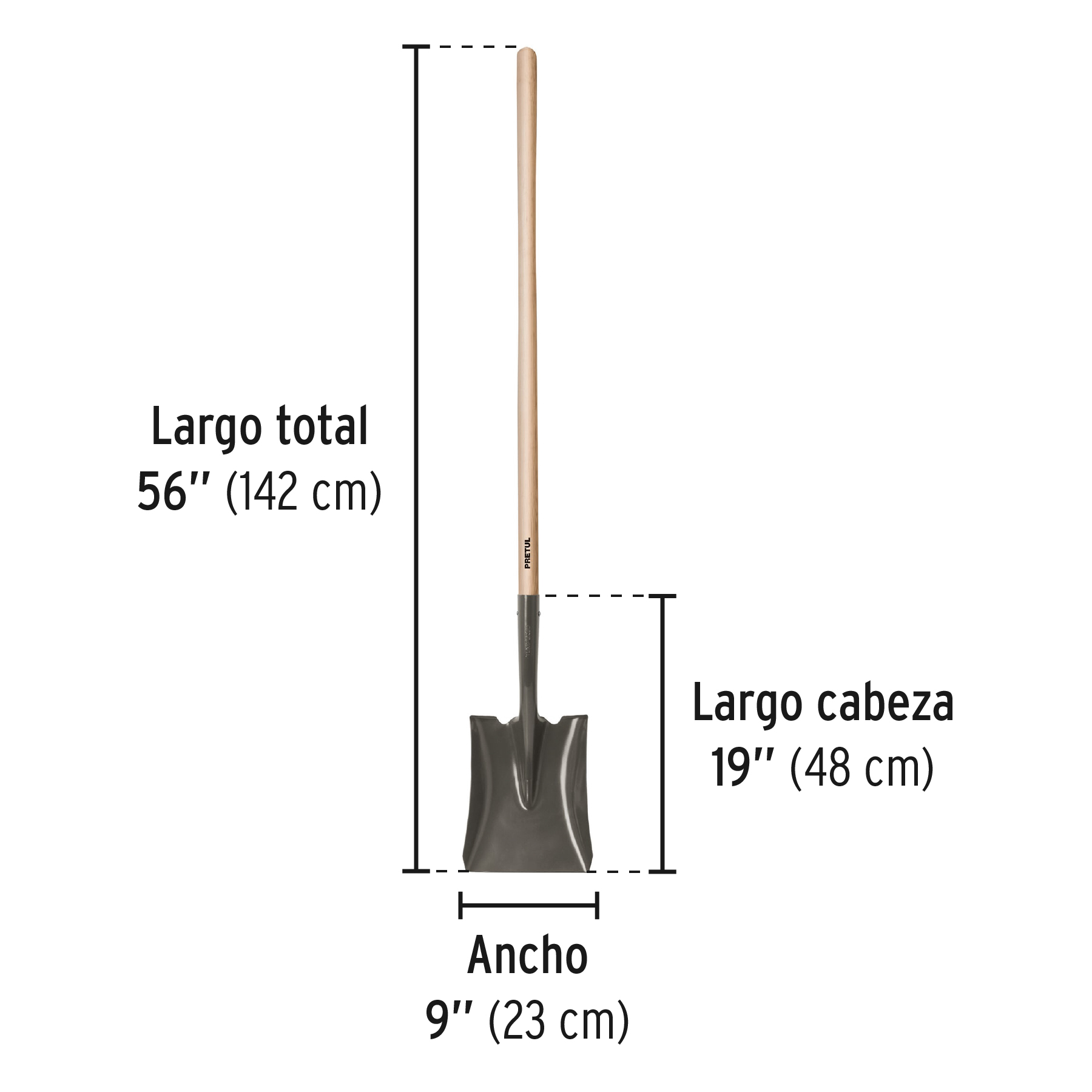Pala cuadrada, mango largo 44', PRETUL - Imagen 4