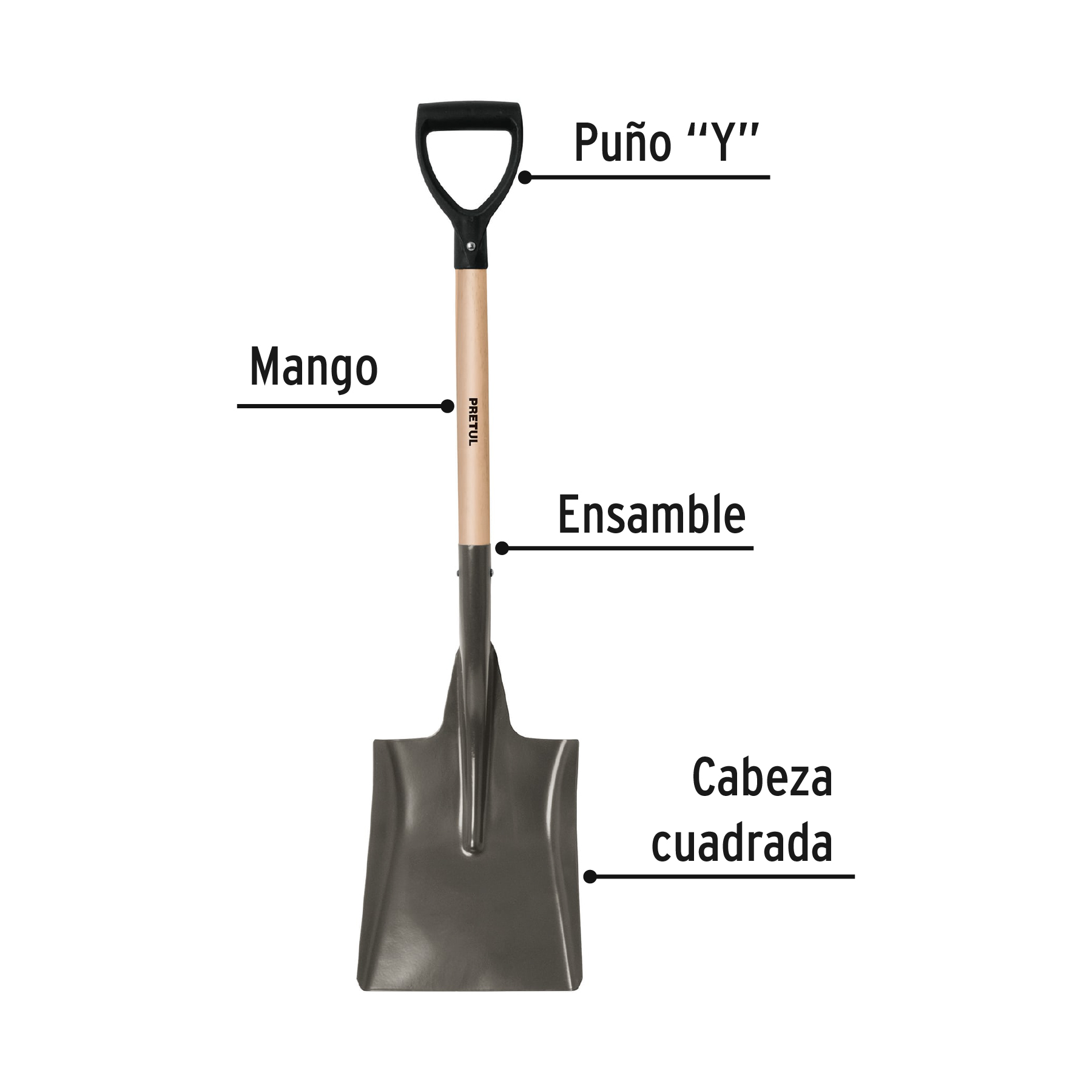 Pala cuadrada, puño 'Y', mango 28', PRETUL - Imagen 3