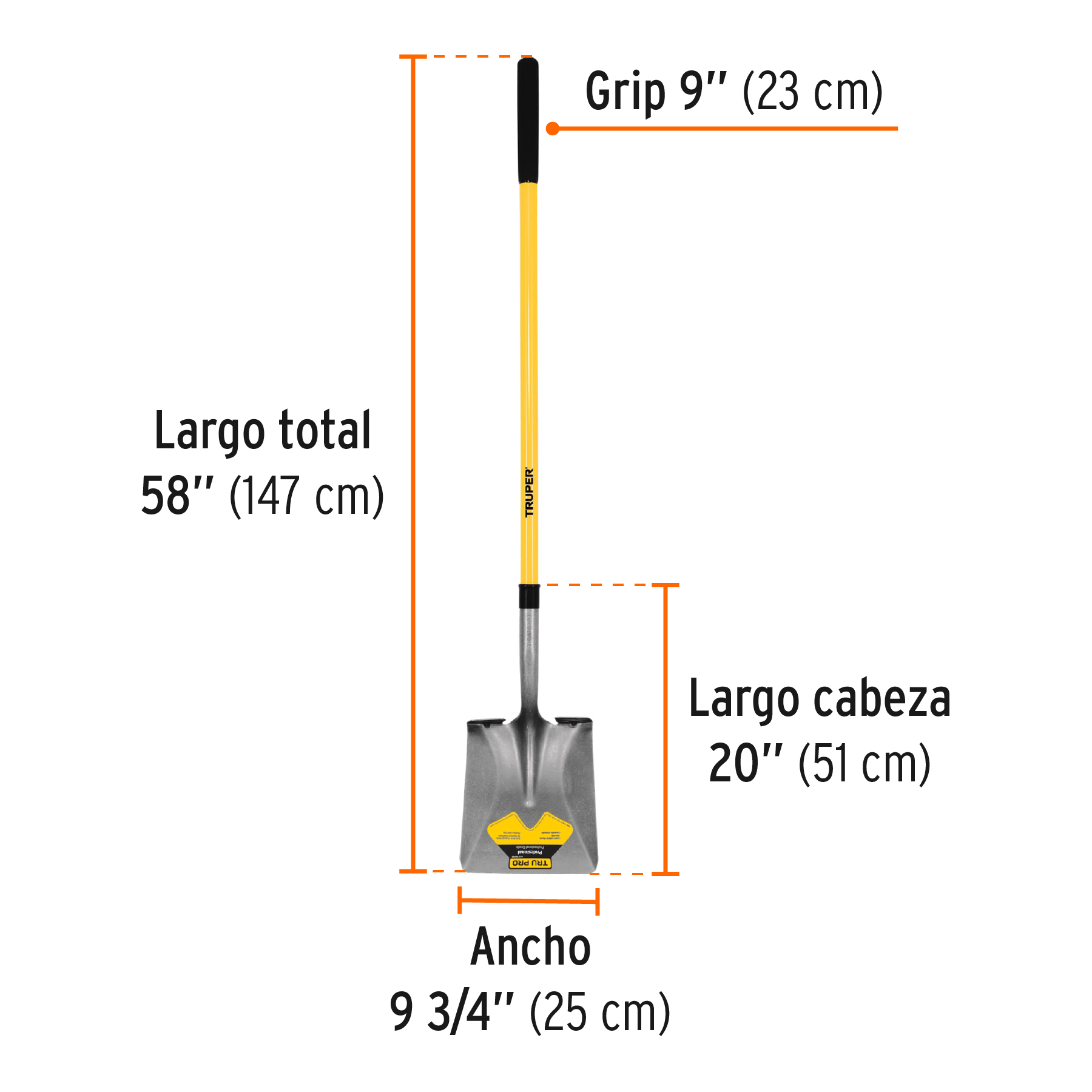 Pala cuadrada Tru Pro, mango largo de fibra de vidrio 48' - Imagen 4