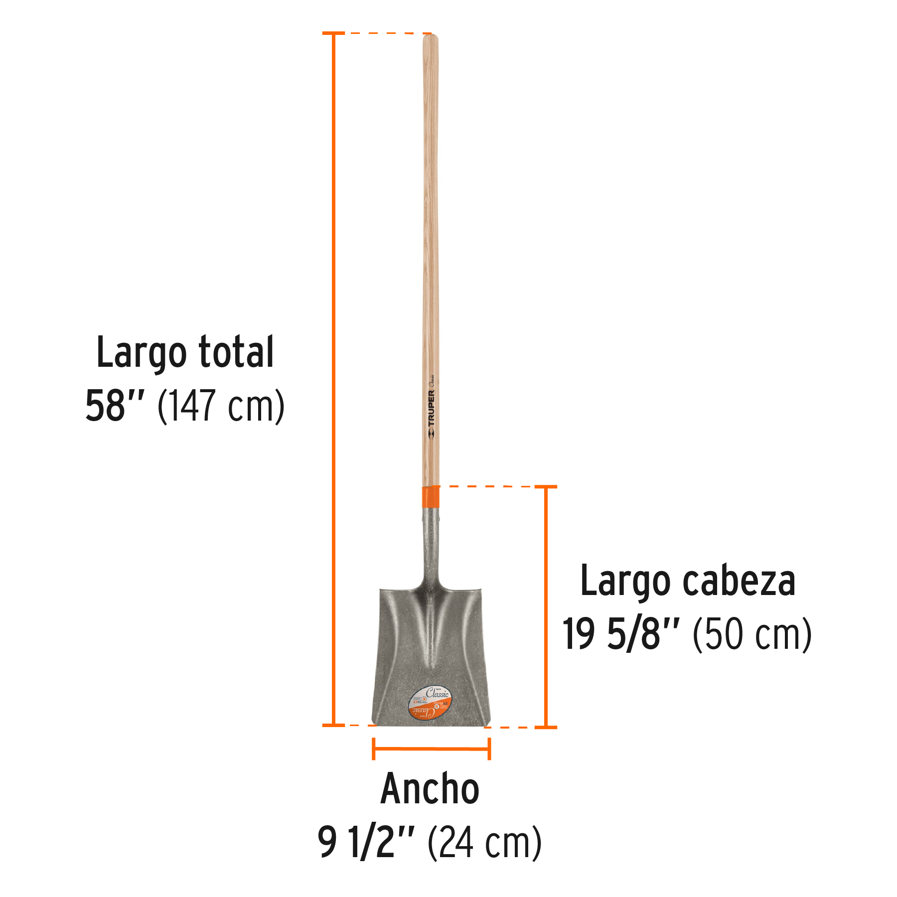 Pala cuadrada Classic, mango largo 48', TRUPER - Imagen 4