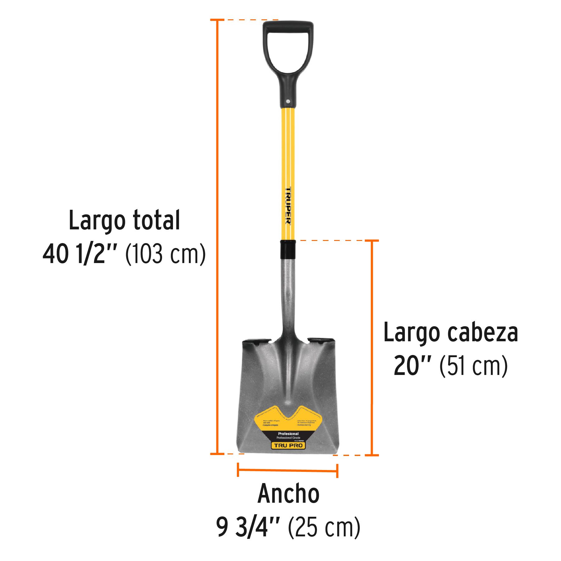 Pala cuadrada Tru Pro, puño 'Y', mango de fibra de vidrio - Imagen 4