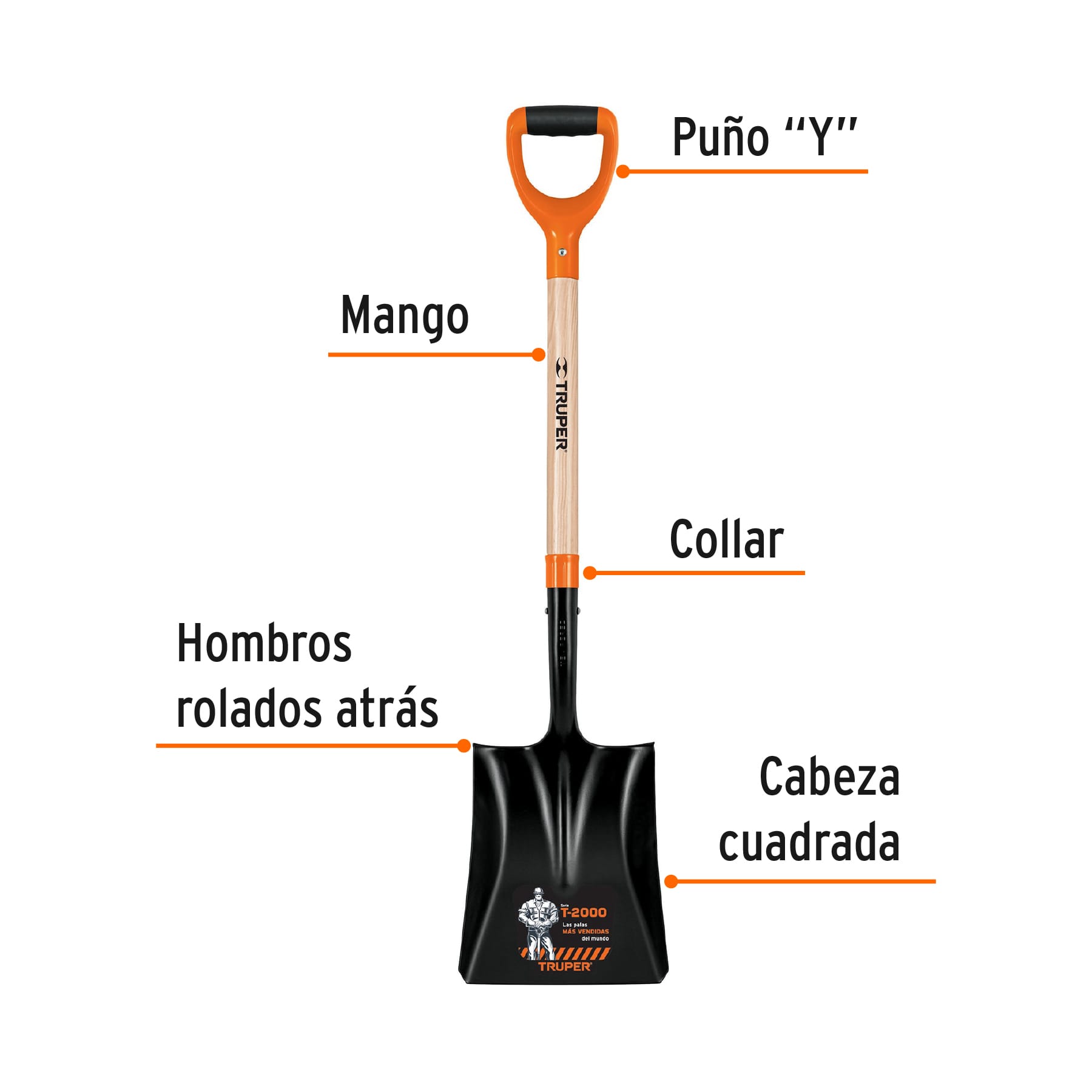 Pala cuadrada T-2000, puño 'Y', TRUPER - Imagen 3