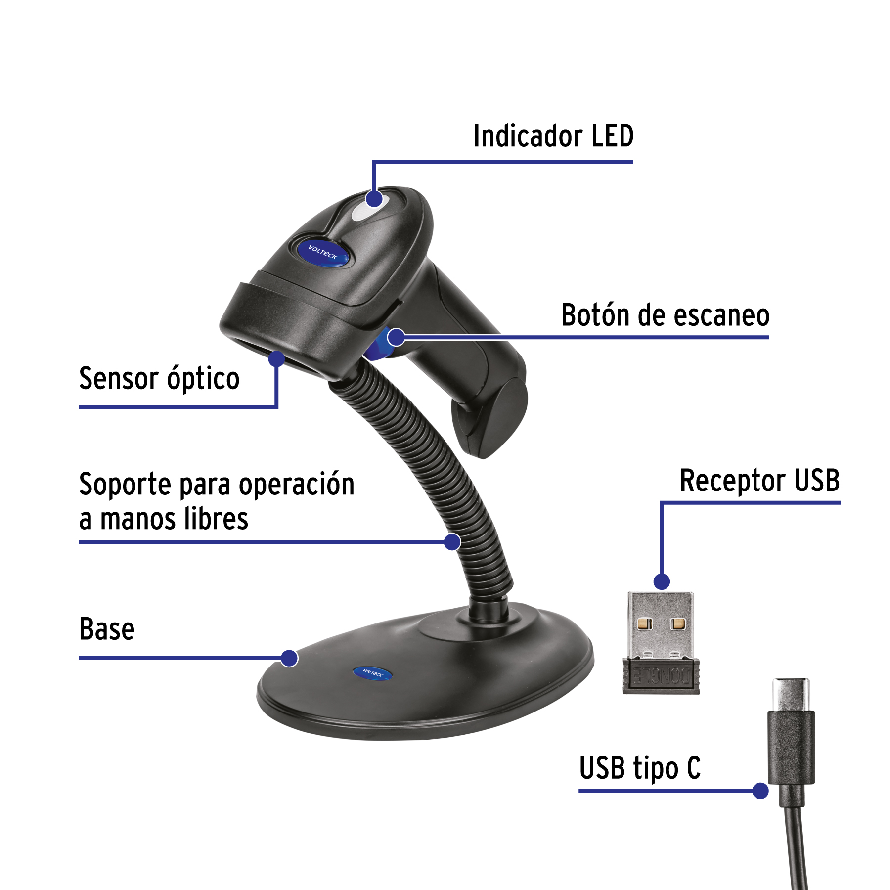 Lector de código de barras 2D, inalámbrico, VOLTECK - Imagen 3