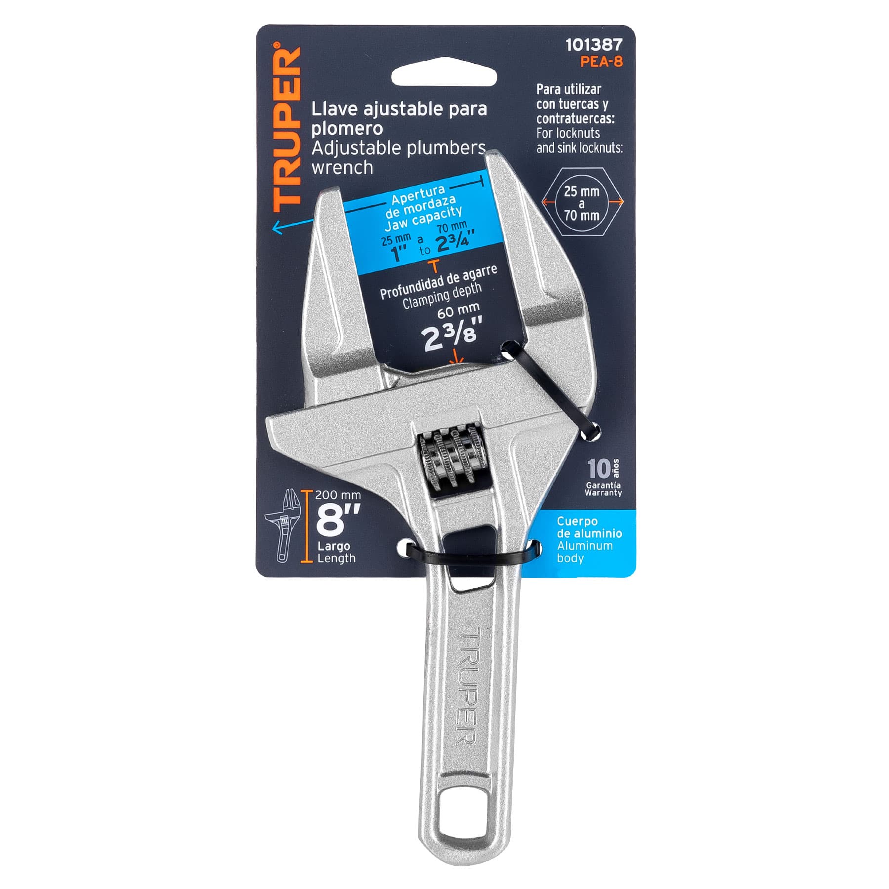 Llave ajustable 8' para plomero, apertura 3', TRUPER - Imagen 6