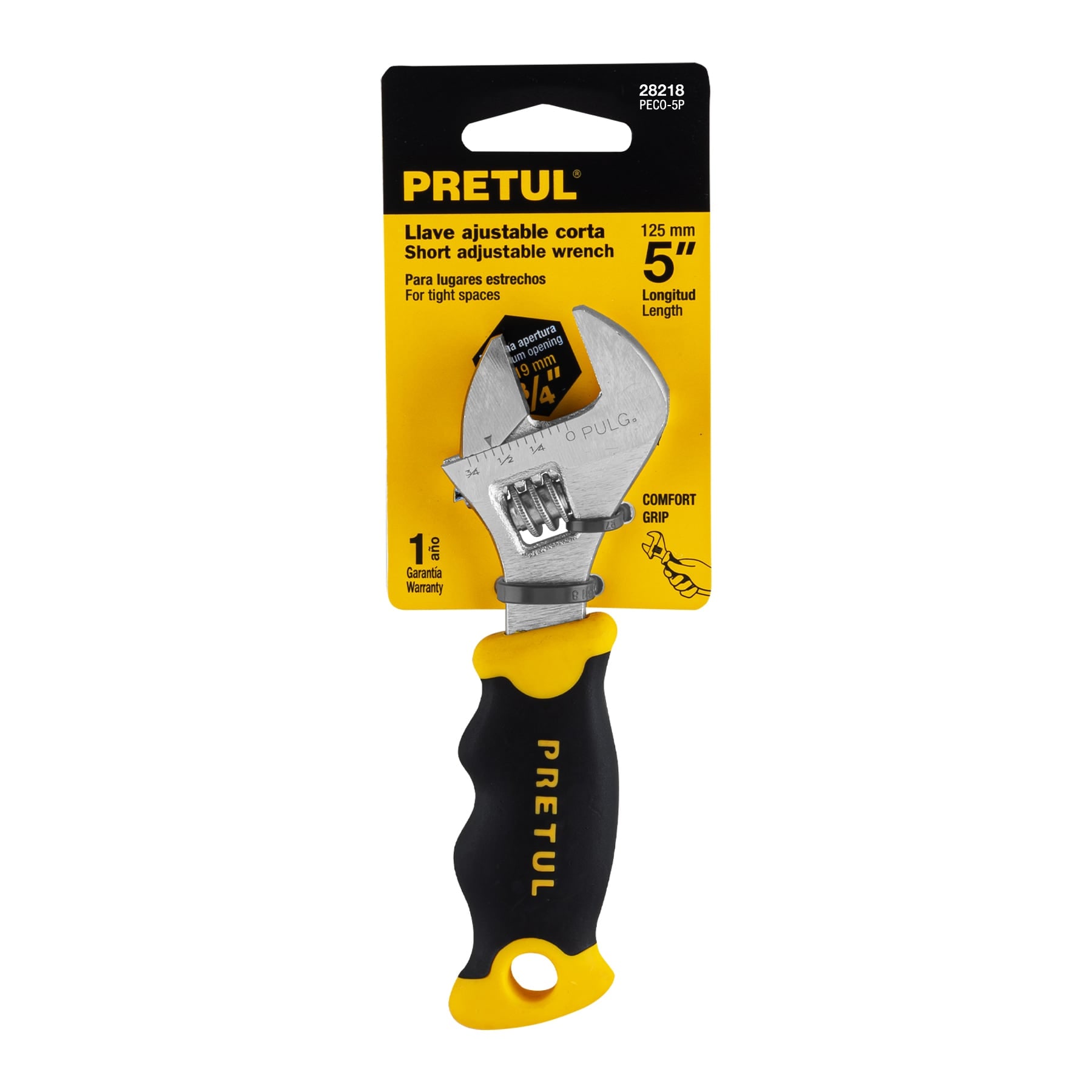 Llave ajustable (perico corto) 5' cromada con grip, PRETUL - Imagen 5