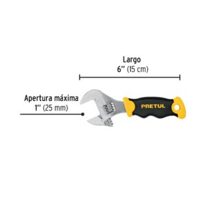 Llave ajustable (perico corto) 6' cromada con grip, PRETUL - Imagen 4