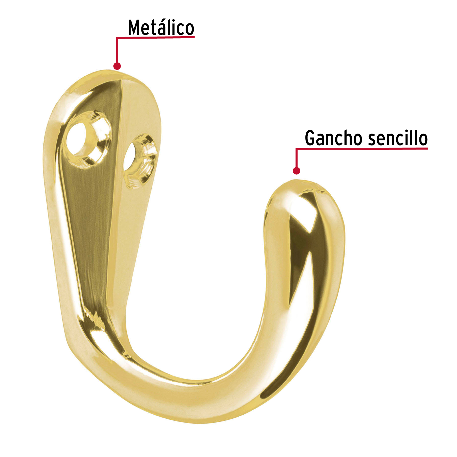 Gancho sencillo tipo perchero, 4 cm, latón brillante, HERMEX - Imagen 3