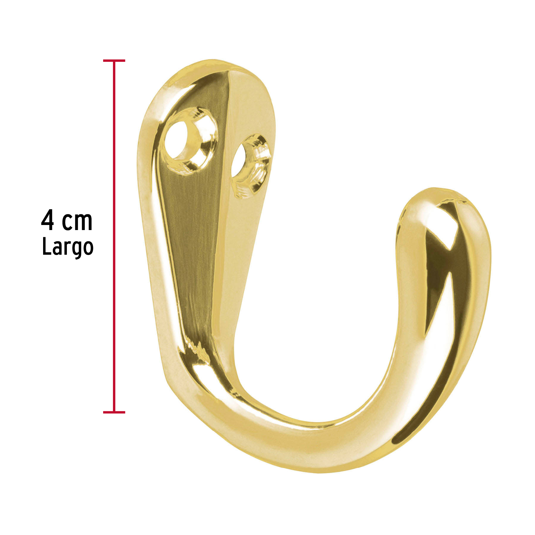 Gancho sencillo tipo perchero, 4 cm, latón brillante, HERMEX - Imagen 4