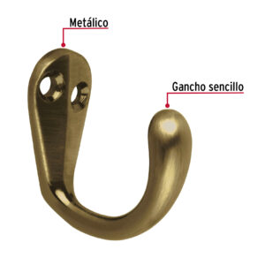 Gancho sencillo tipo perchero, 4 cm, latón antiguo, HERMEX - Imagen 3