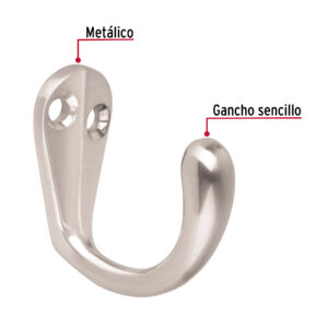Gancho sencillo tipo perchero, 4 cm, níquel satinado, HERMEX - Imagen 3