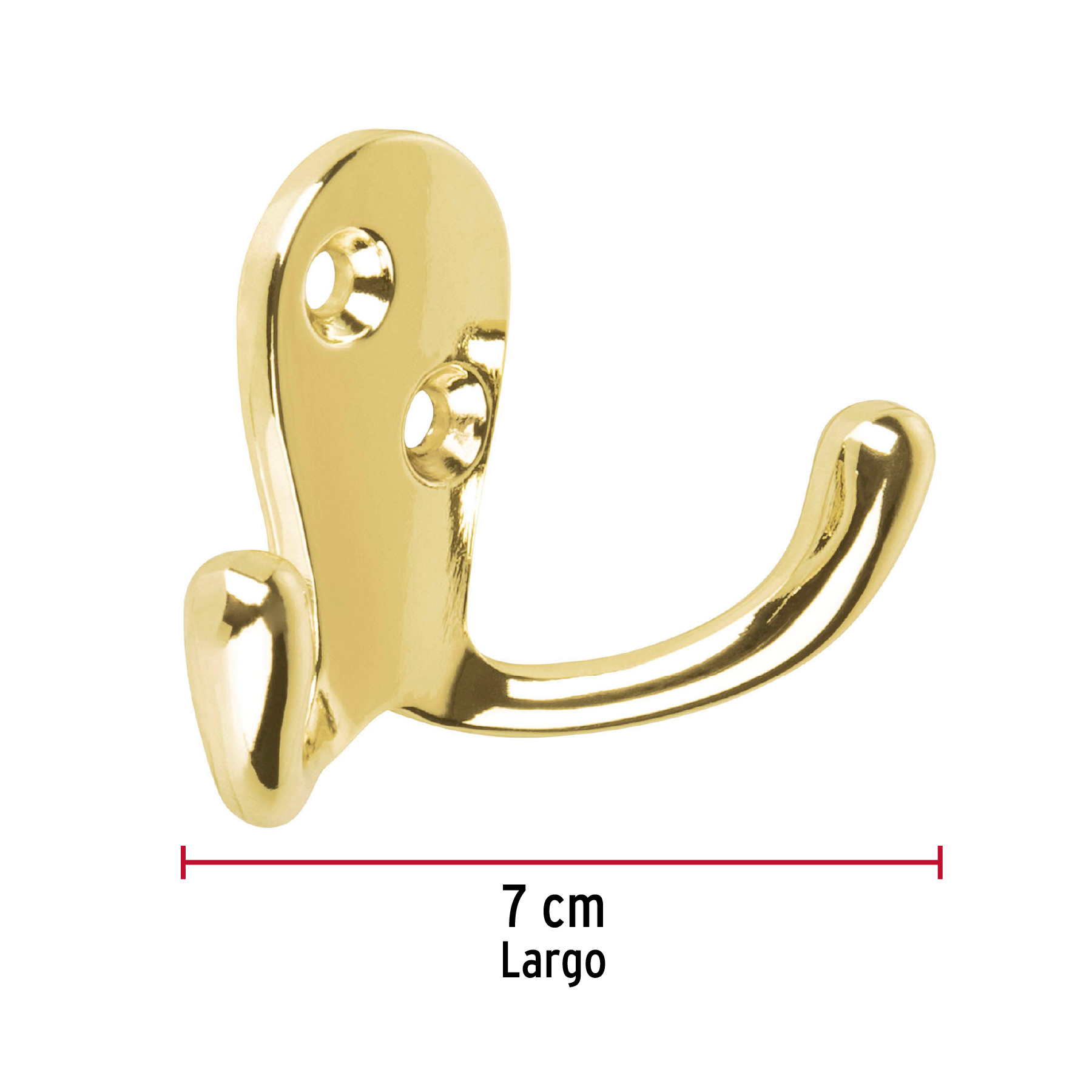 Gancho doble tipo perchero, 7 cm, latón brillante, HERMEX - Imagen 4