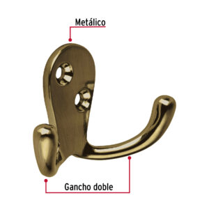 Gancho doble tipo perchero, 7 cm, latón antiguo, HERMEX - Imagen 3