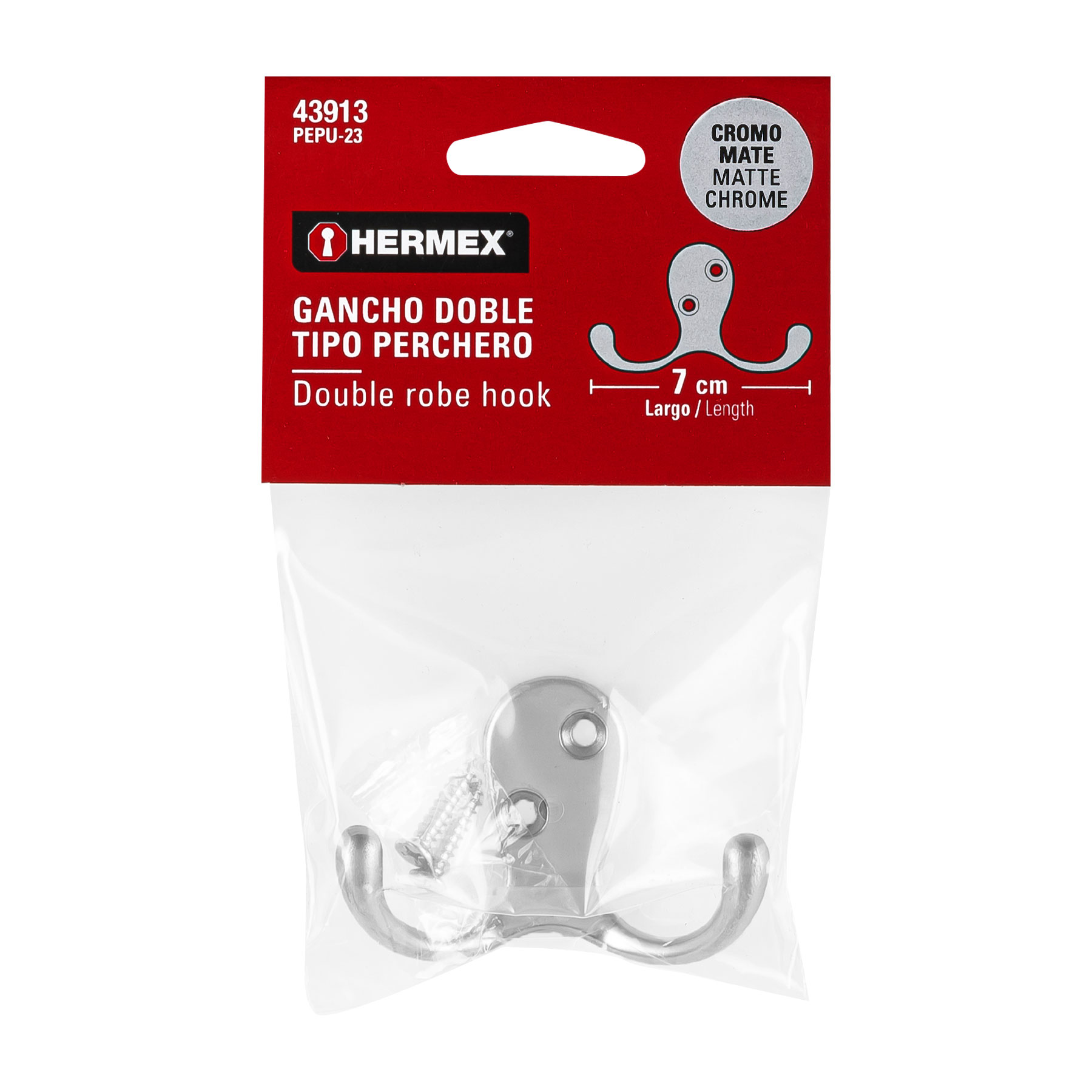Gancho doble tipo perchero, 7 cm, cromo mate, HERMEX - Imagen 5