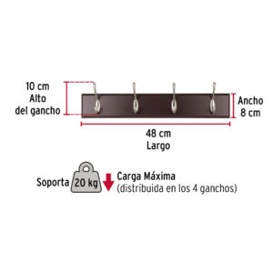 Perchero para pared con 4 ganchos, 10 cm, satinados, HERMEX - Imagen 4