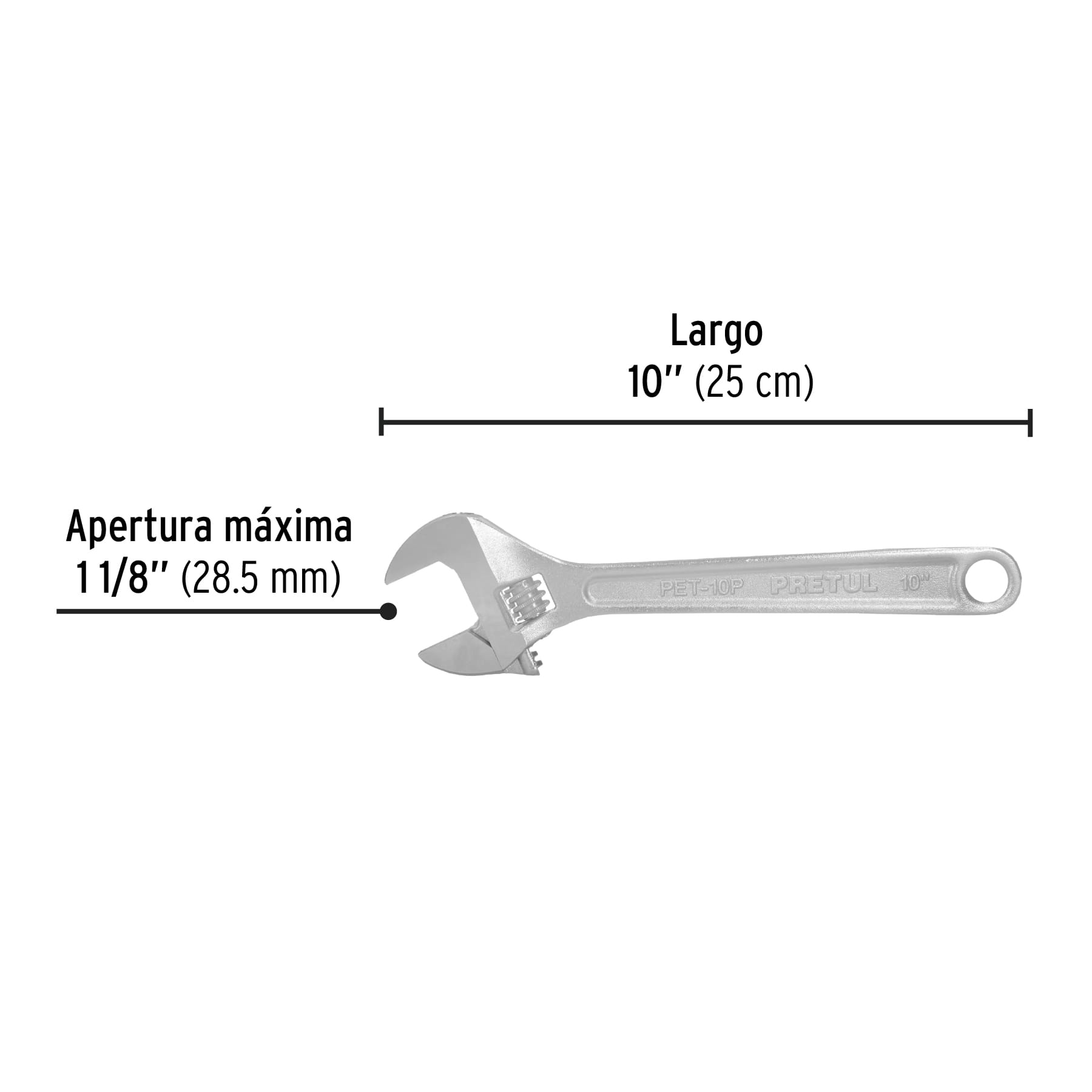 Llave ajustable (perico) 10' cromada, PRETUL - Imagen 4