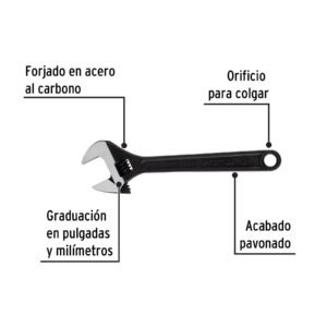 Llave ajustable (perico) 12' pavonada, PRETUL - Imagen 3
