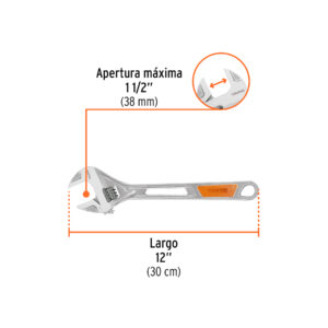 Llave ajustable (perico) 12' cromada, TRUPER - Imagen 4