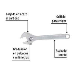 Llave ajustable (perico) 15' cromada, PRETUL - Imagen 3