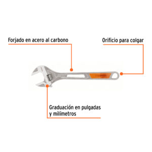 Llave ajustable (perico) 15' cromada, TRUPER - Imagen 3