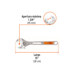 Llave ajustable (perico) 15' cromada, TRUPER - Imagen 4