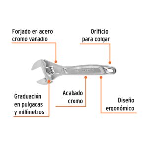 Llave ajustable (perico) 8' profesional cromada, EXPERT - Imagen 3