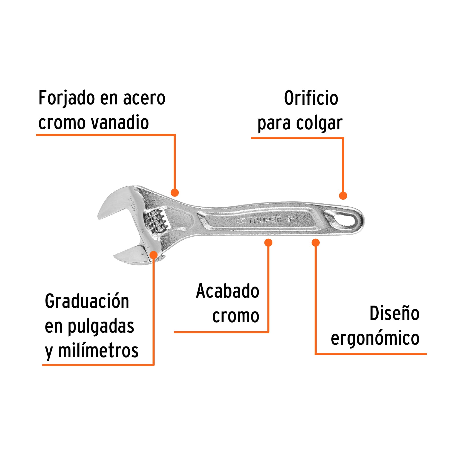 Llave ajustable (perico) 8' profesional cromada, EXPERT - Imagen 3