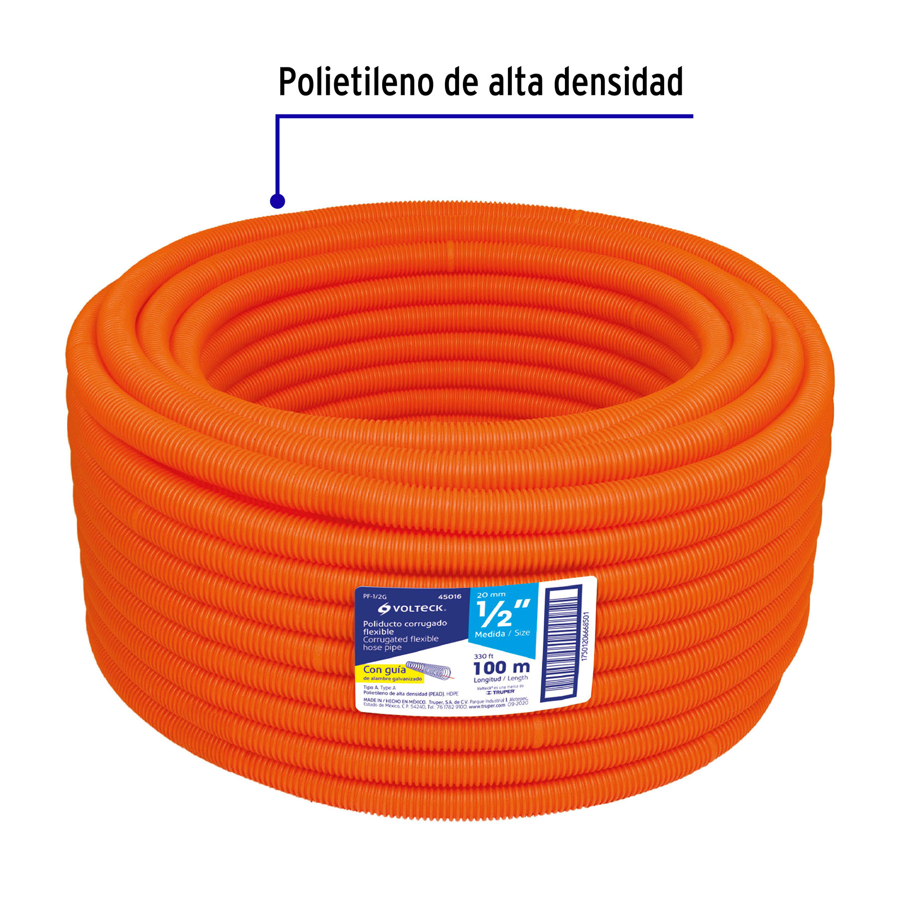 Metro de poliducto 1/2' corrugado flex. c/guía, rollo 100 m - Imagen 3