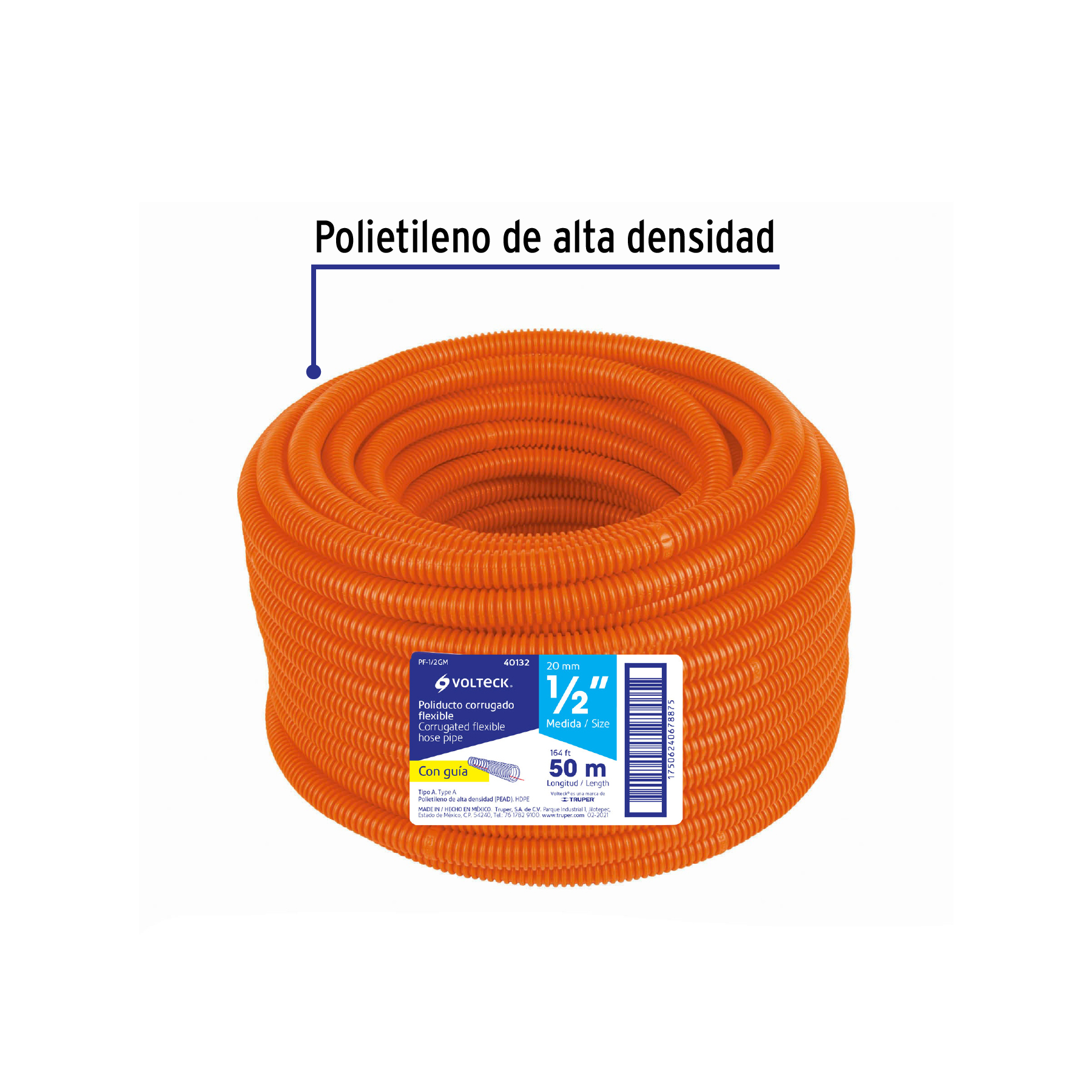 Metro de poliducto 1/2' corrugado flex. c/guía, rollo 50 m - Imagen 3
