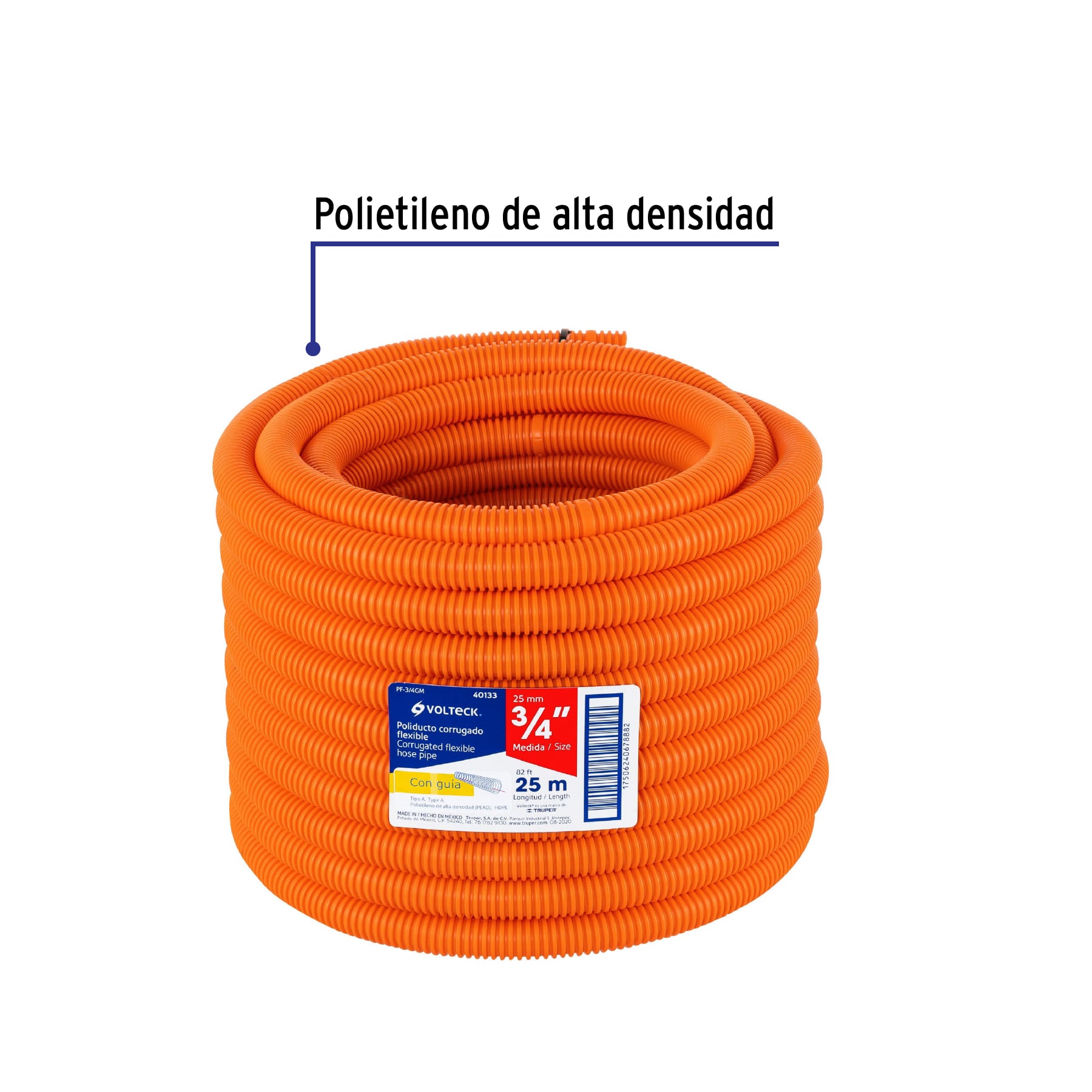 Metro de poliducto 3/4' corrugado flex. c/guía, rollo 25 m - Imagen 3
