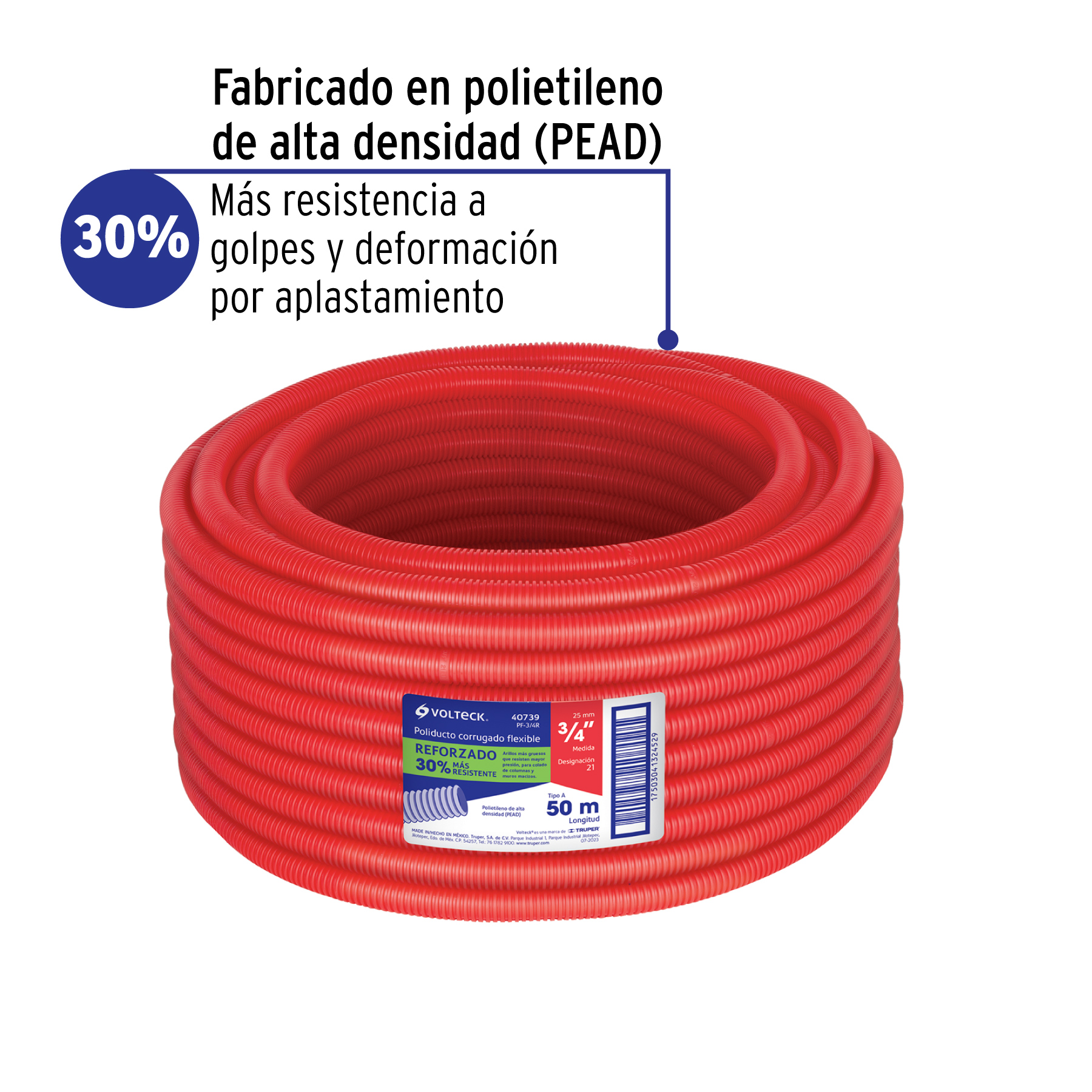 Metro de poliducto 3/4' corrugado flex. reforz. s/guía, 50m - Imagen 3
