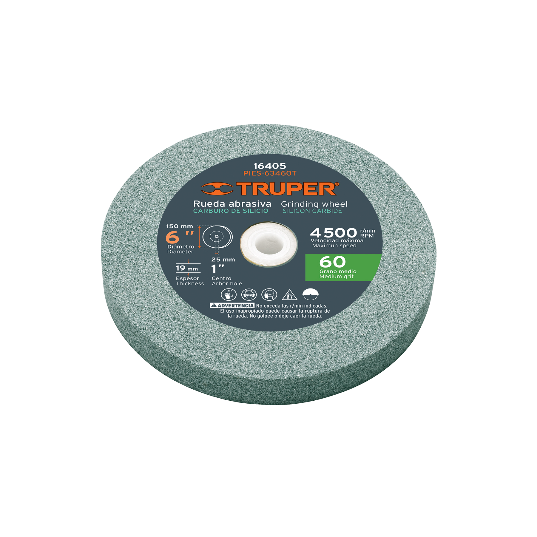 Rueda abrasiva p/esmeril 6'x19mm, carburo silicio, grano 60