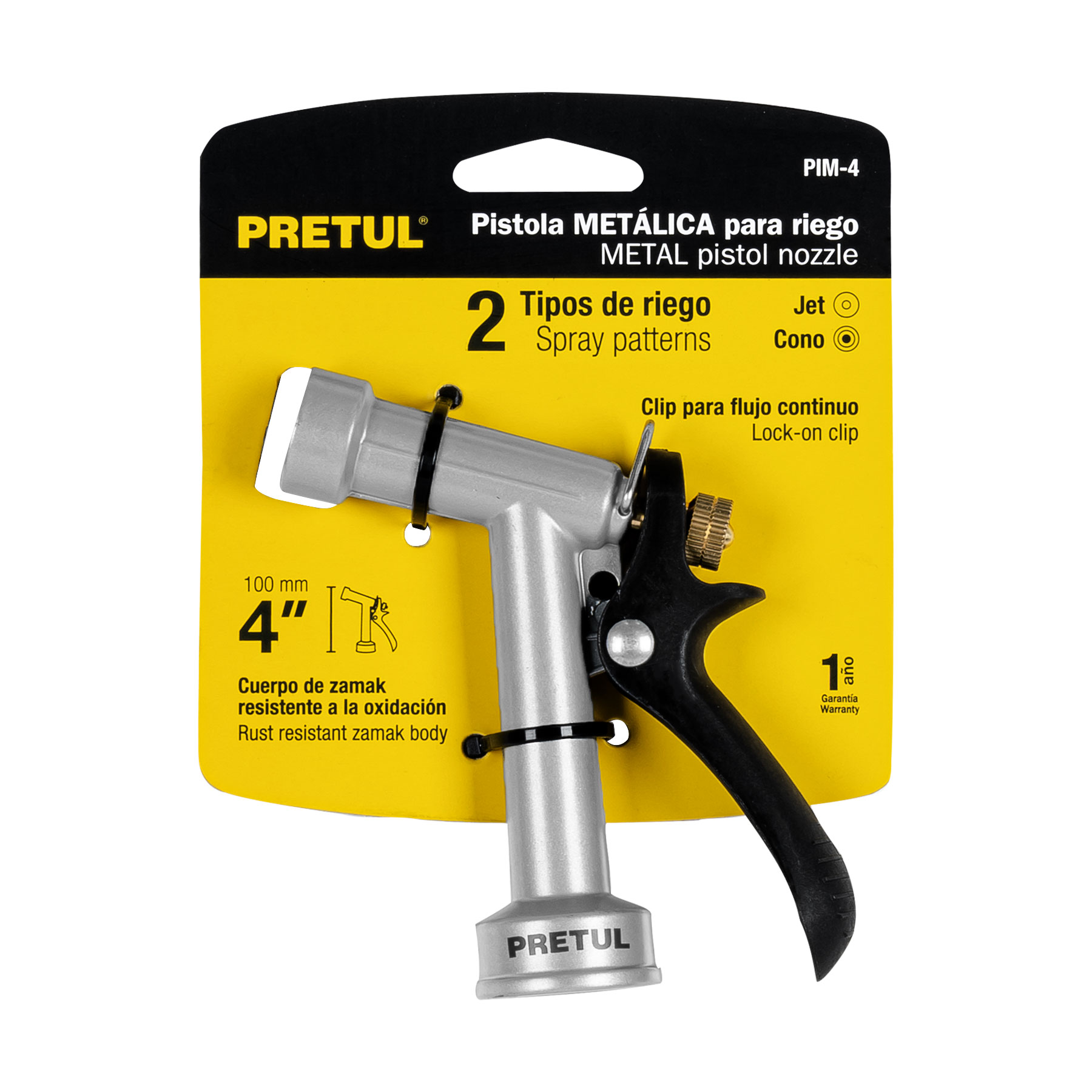 Pistola metálica para riego de 4', 2 funciones, PRETUL - Imagen 4