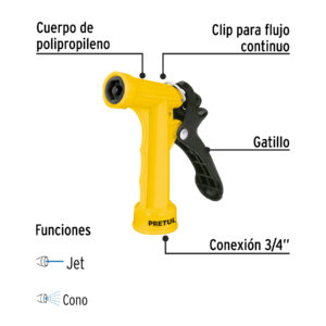 Pistola plástica para riego de 4', 2 funciones, PRETUL - Imagen 3