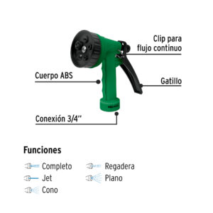 Pistola plástica para riego de 5', 5 funciones, a granel - Imagen 3