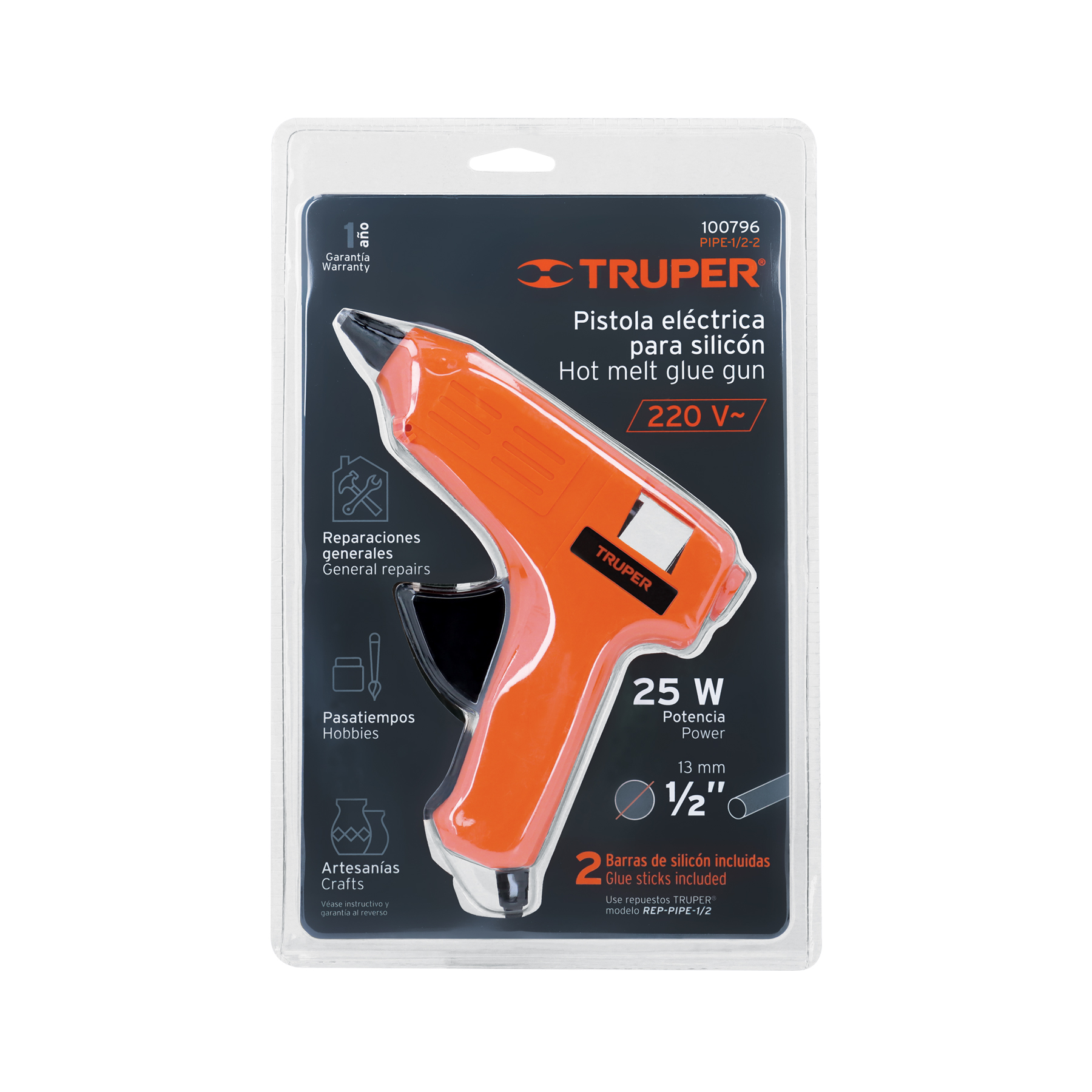 Pistola eléctrica de 25W para silicón de 1/2', 220V, TRUPER - Imagen 5
