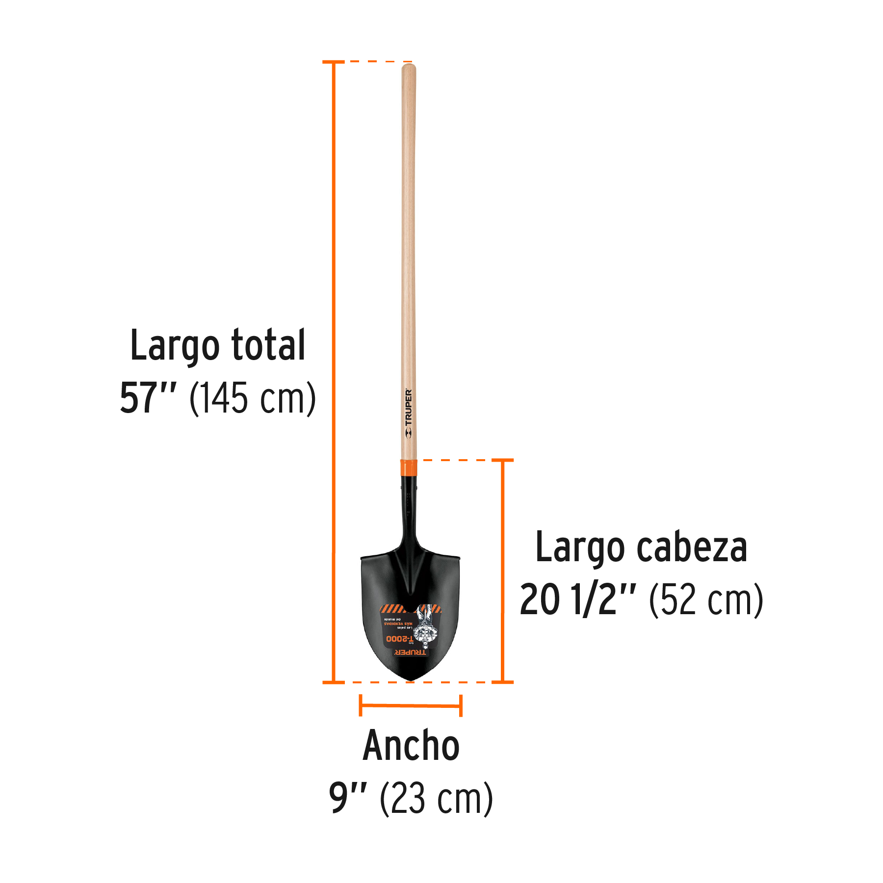 Pala irrigación T-2000, mango largo 45', TRUPER - Imagen 4