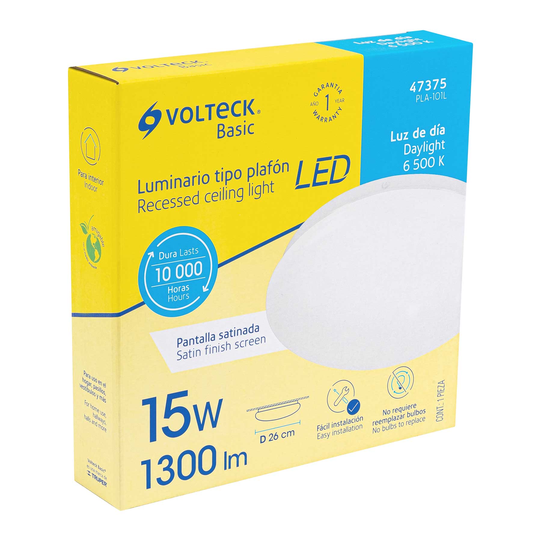 Luminario LED plafón decorativo 15W 6500K, liso, BASIC - Imagen 6
