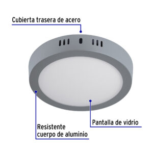 Luminario LED plafón 12W 6500K, redondo, gris, VOLTECK - Imagen 5