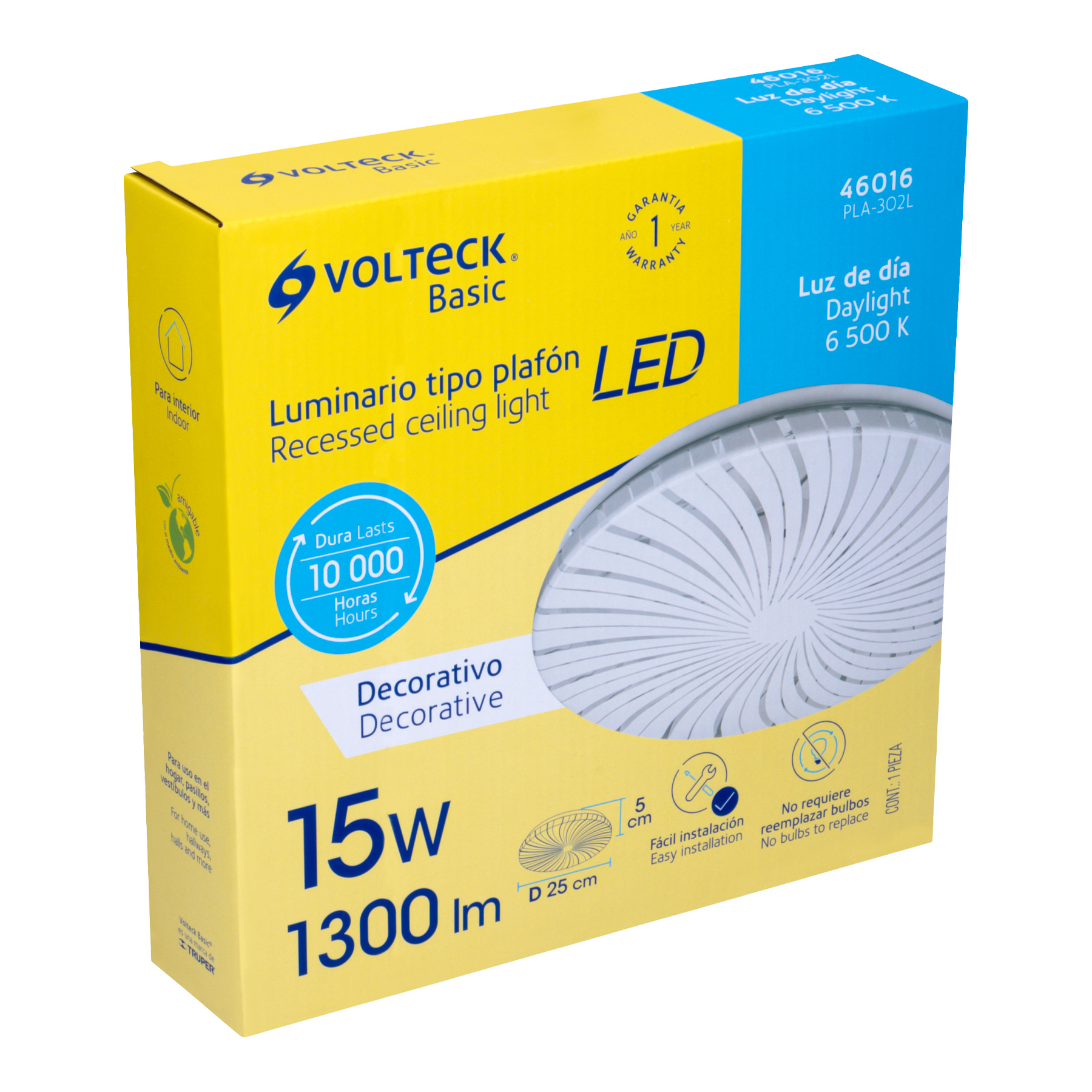 Luminario LED plafón decorativo 15W 6500K, espiral, BASIC - Imagen 6