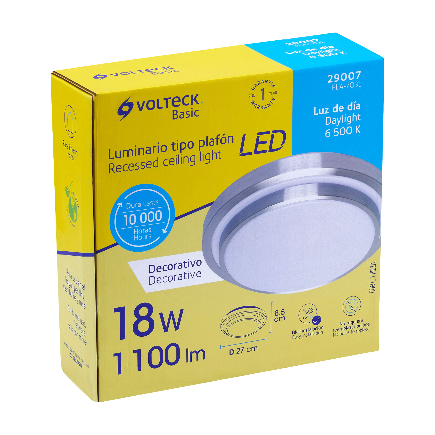 Luminario LED plafón decorativo 18W 6500K, metálico, BASIC - Imagen 6