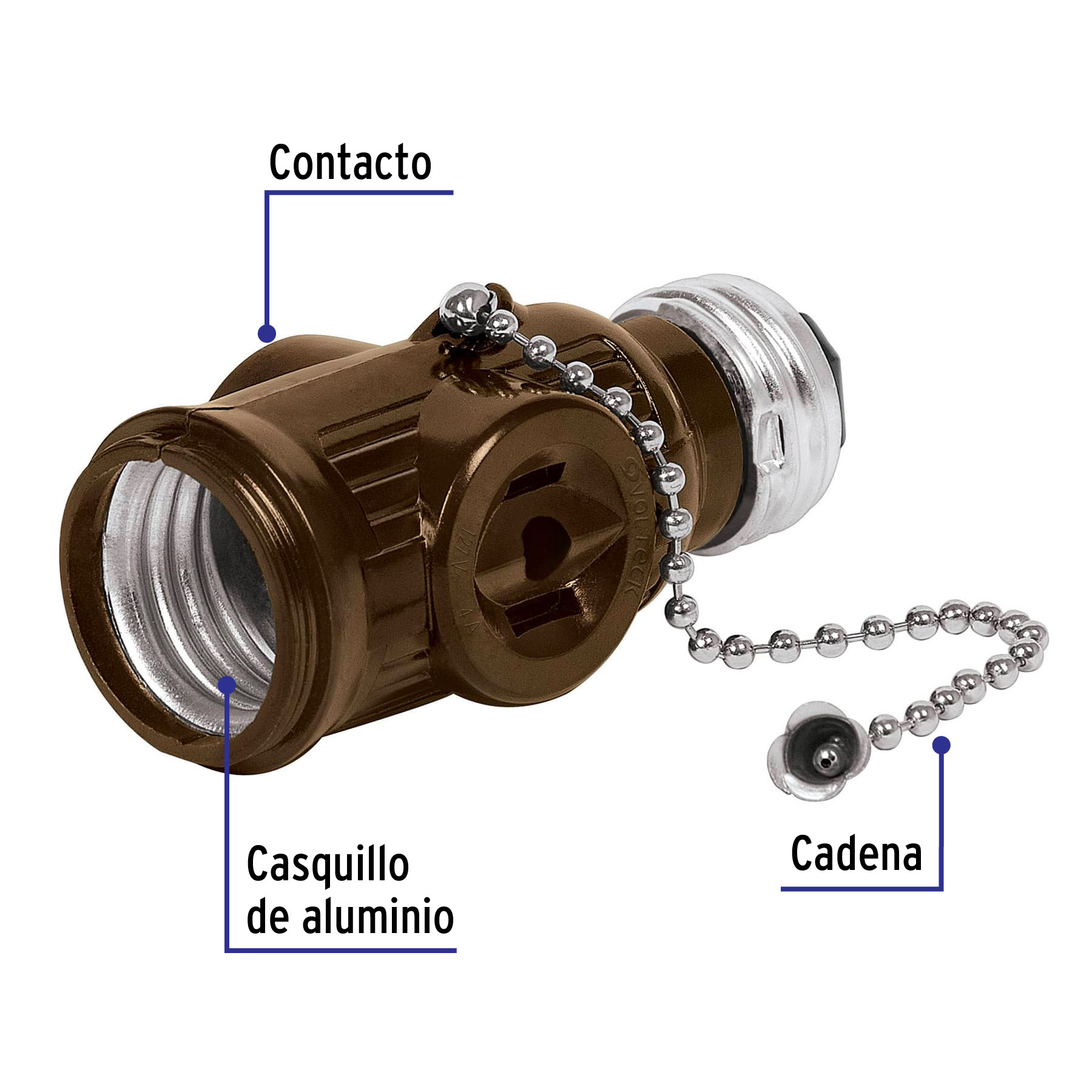 Portalámpara de baquelita, cadena y doble contacto, VOLTECK - Imagen 3
