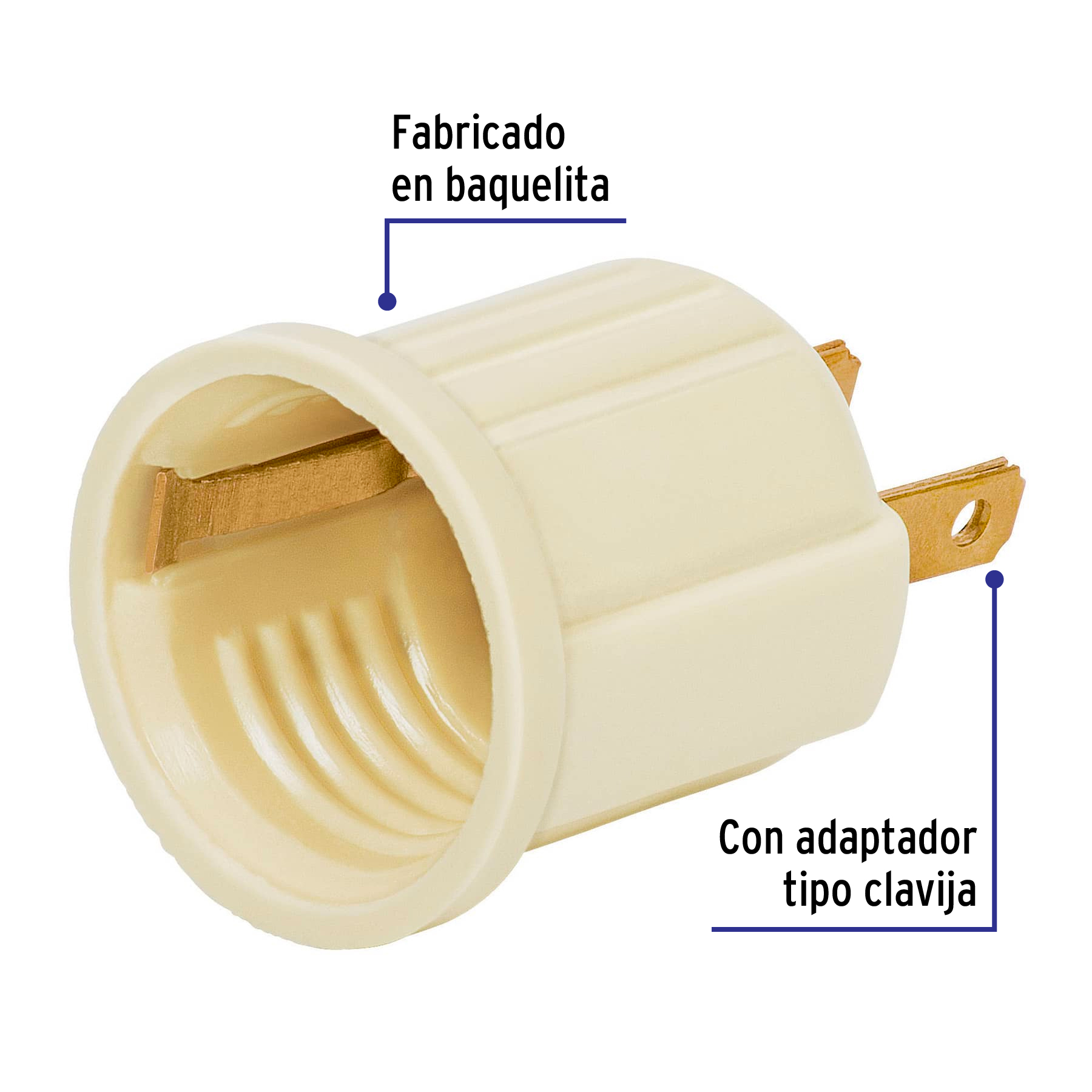 Portalámpara de baquelita, con adaptador, marfil, VOLTECK - Imagen 4