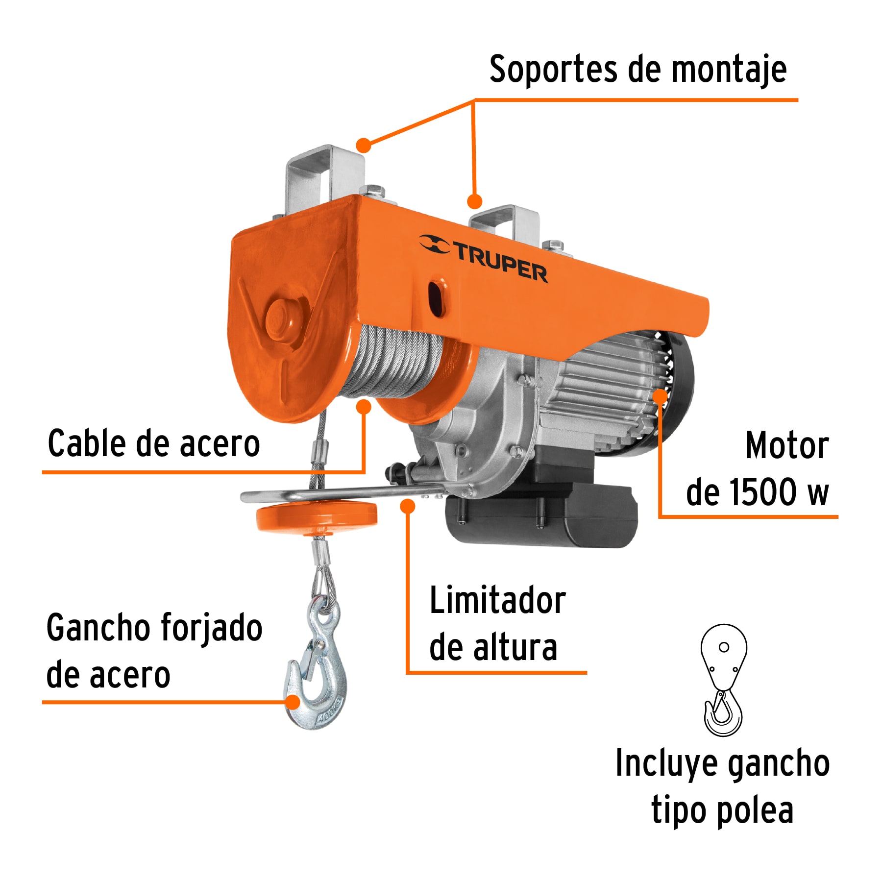 Polipasto eléctrico de 800 kg, TRUPER - Imagen 3