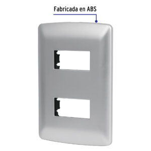 Placa 2 módulos de ABS, línea italiana, color plata, VOLTECK - Imagen 3