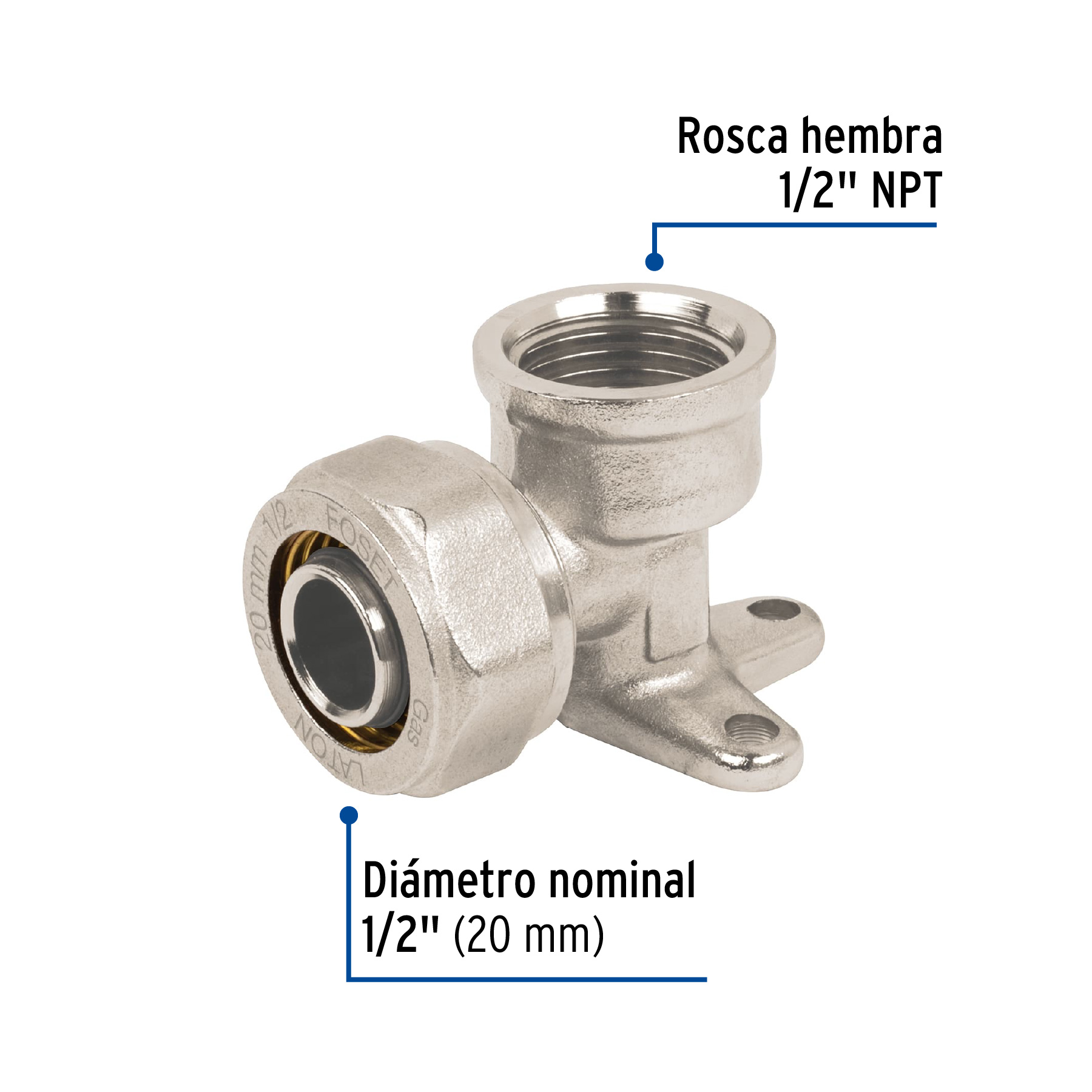 Codo oreja 90° para PEALPE, 1/2', con rosca hembra, FOSET - Imagen 4