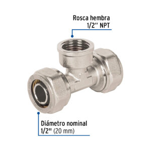 Tee para PEALPE, 1/2', con rosca hembra central, FOSET - Imagen 4