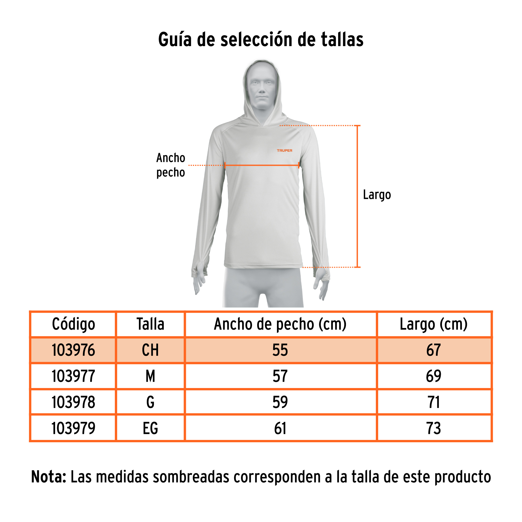 Playera protección solar, manga larga, hombre, CH, TRUPER - Imagen 5
