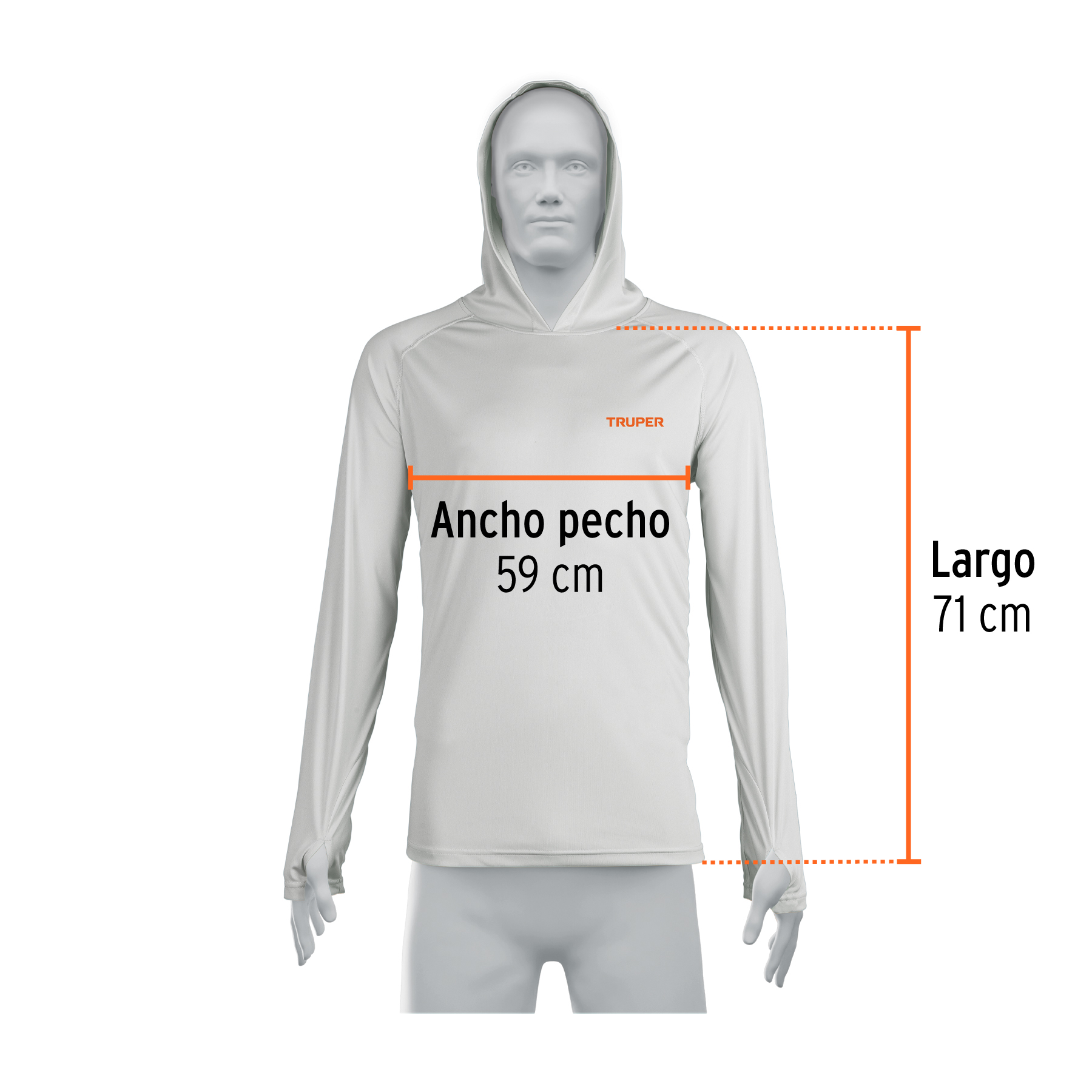 Playera protección solar, manga larga, con gorro, hombre, G - Imagen 4